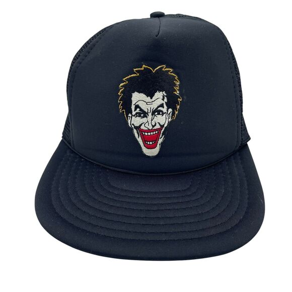 Vintage 80s Joker Black Snapback Cap Baseball Hat Batman DC Hat - Picture 1 of 6